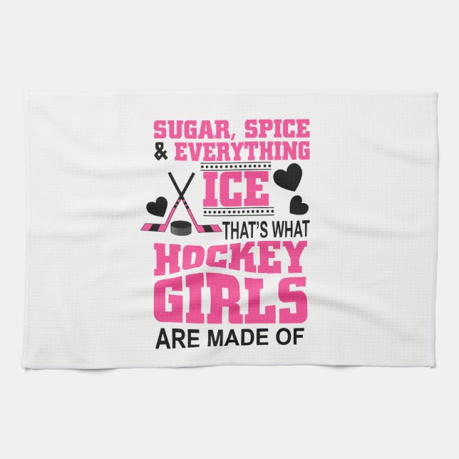 sugar spice and everything ice girls hockey kitchen towel (Horizontal)