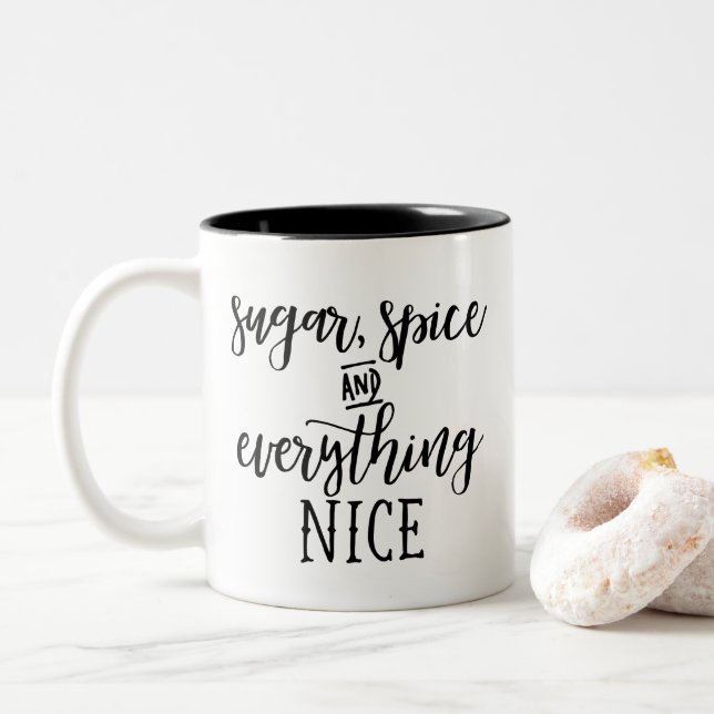 Sugar Spice and Everything Nice Funny Black Mug (With Donut)