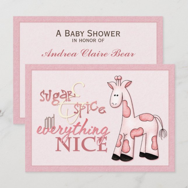 Sugar & Spice Baby Girl Pink Shower Invitation (Front/Back)