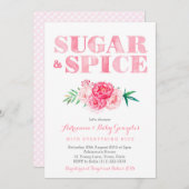 Sugar & Spice baby shower, pink watercolor flowers Invitation (Front/Back)