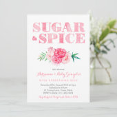 Sugar & Spice baby shower, pink watercolor flowers Invitation (Standing Front)