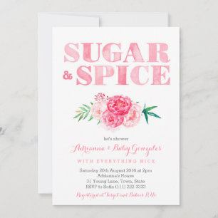 Sugar & Spice baby shower, pink watercolor flowers Invitation