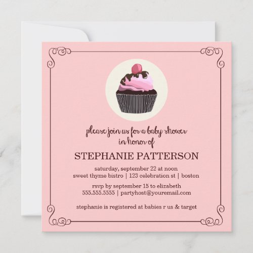 Sugar &amp; Spice Cupcake Girl Baby Shower Invitation