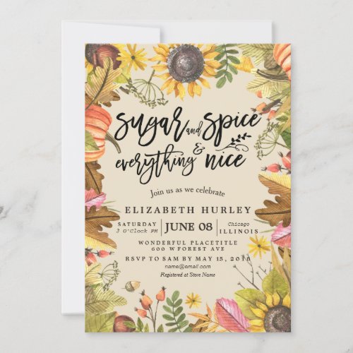 Sugar  Spice  Everything Nice Autumn Baby Shower Invitation