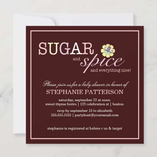 Sugar &amp; Spice It's a Girl Baby Shower Invitation