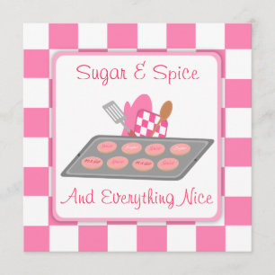 Sugar & Spice Pink Checkers and Cookie Baby Shower Invitation
