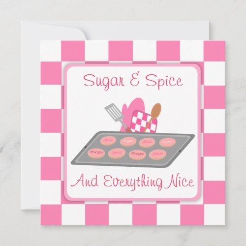 Sugar &amp; Spice Pink Checkers and Cookie Baby Shower Personalized Invitations