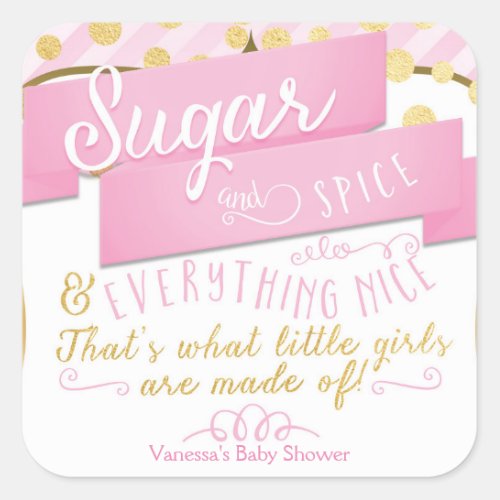 Sugar  Spice Pink  Gold Striped Favor Stickers