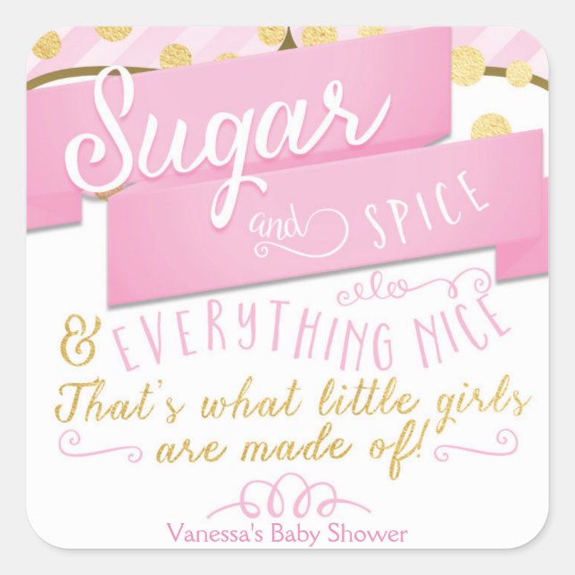 Sugar & Spice Pink & Gold Striped Favor Stickers (Front)