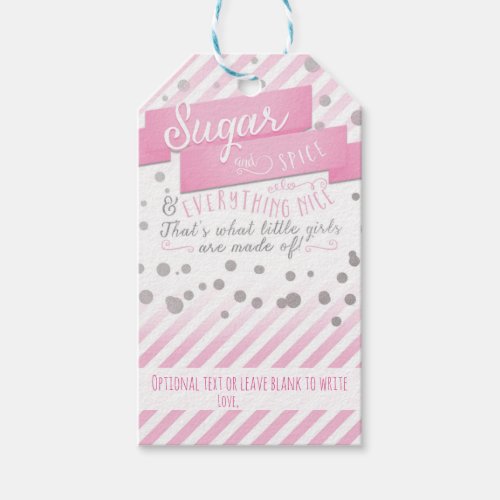 Sugar  Spice Pink  Silver Baby Shower Gift Tag