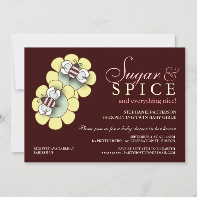 Sugar & Spice Twin Girl Baby Shower Invitation (Front)