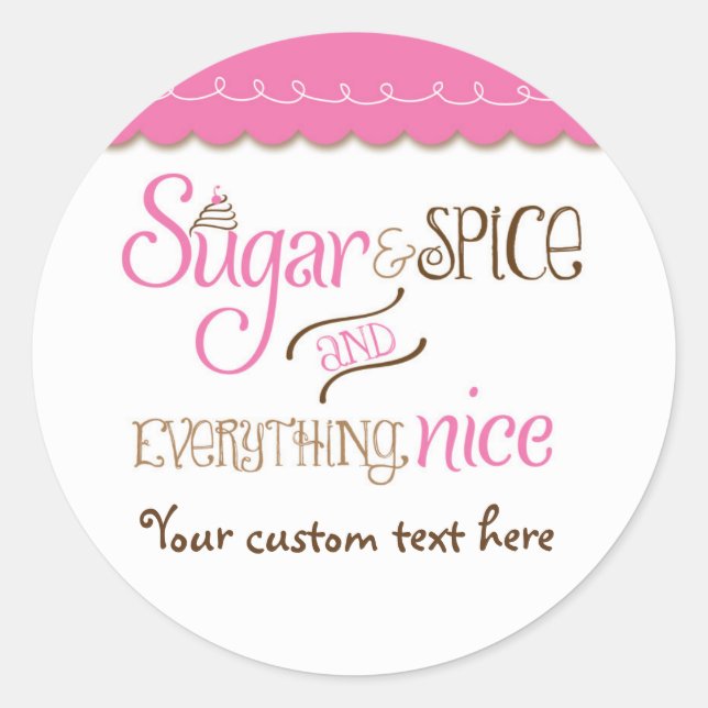 Sugar & Spice Typography Baby Shower Party Sticker (Front)