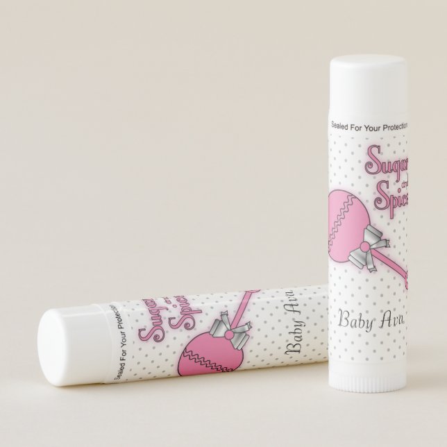 Sugar & Spice with Baby Name Shower Lip Balm (Front)