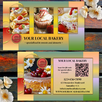 Sugar Sweet Bakery Dessert Photo Logo Qr Code Business Card by sunnysites at Zazzle