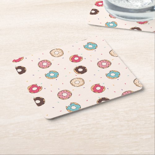 Sugar Sweet Donut Pattern Square Paper Coaster