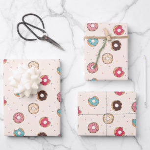 Sugar Sweet Donut Pattern Wrapping Paper Sheets