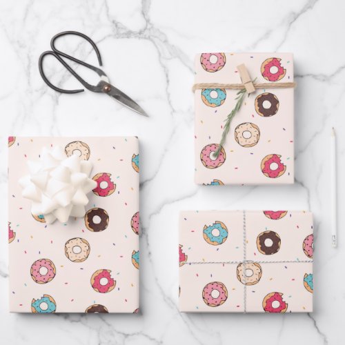 Sugar Sweet Donut Pattern Wrapping Paper Sheets