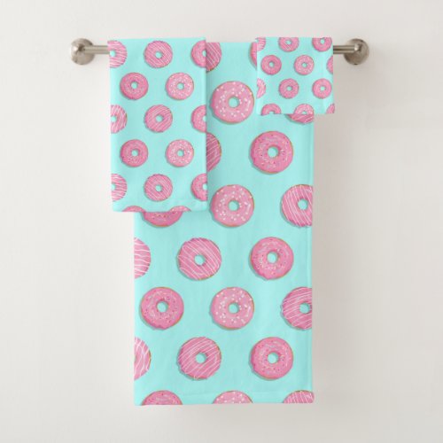 Sugar Sweet Pink Glazed Donuts Bath Towel Set