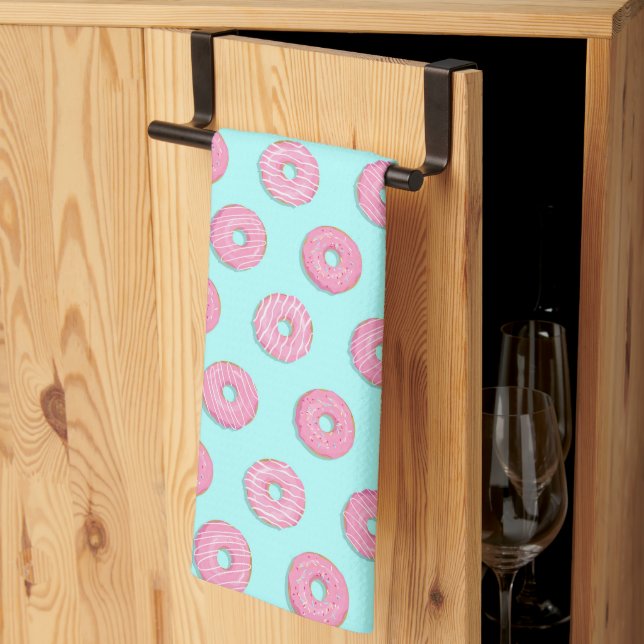 Sugar Sweet Pink Glazed Donuts Kitchen Towel (Thirds Fold)