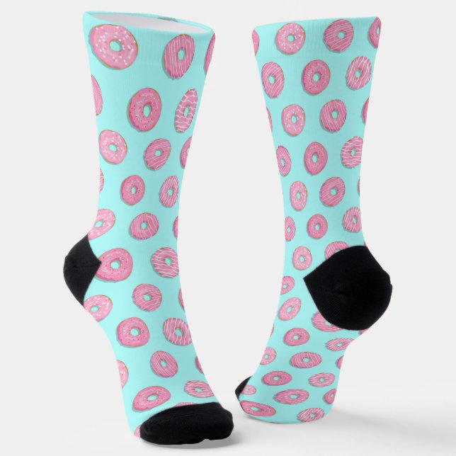 Sugar Sweet Pink Glazed Donuts Socks (Angled)