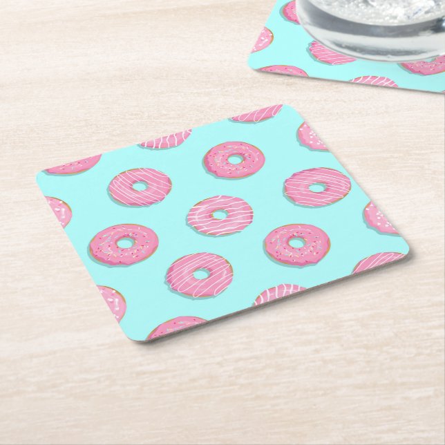 Sugar Sweet Pink Glazed Donuts Square Paper Coaster (Angled)