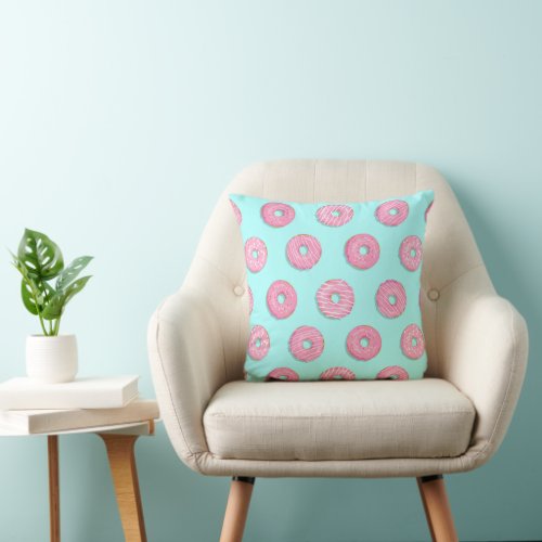 Sugar Sweet Pink Glazed Donuts Throw Pillow
