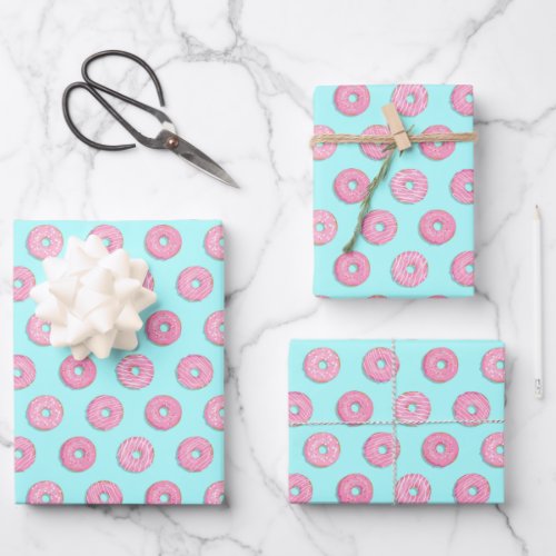 Sugar Sweet Pink Glazed Donuts Wrapping Paper Sheets