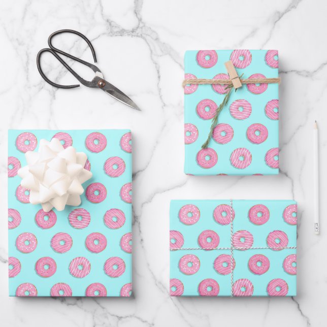 Sugar Sweet Pink Glazed Donuts Wrapping Paper Sheets (Front)