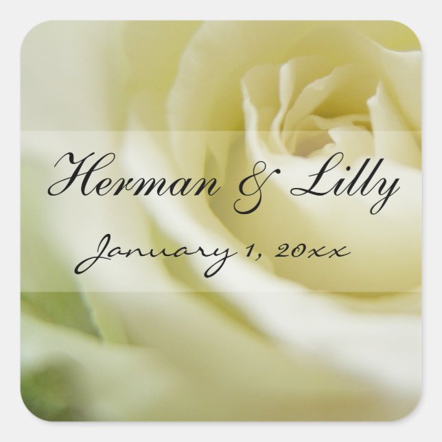 Sugar White Rose Personalized Wedding Square Sticker (Front)