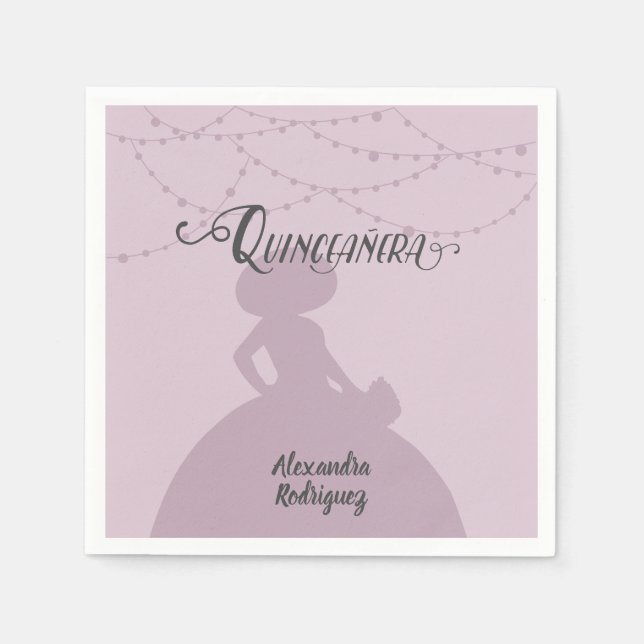 Sugared Plum Purple Charro Silhouette Quinceanera Napkins (Front)