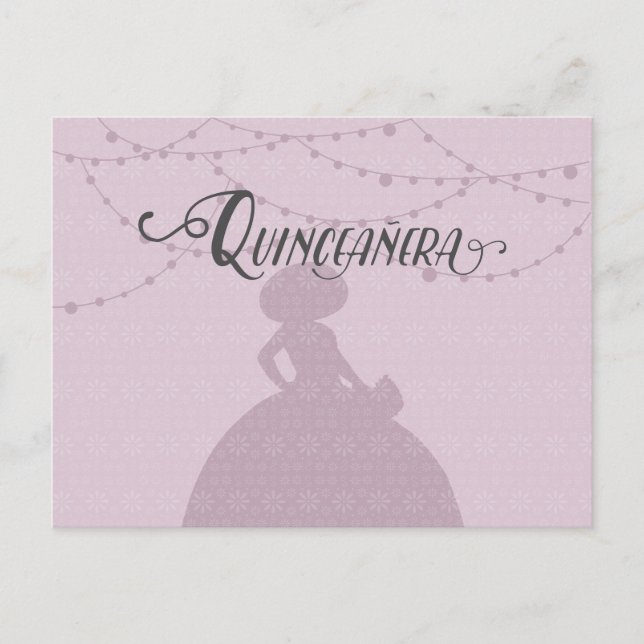 Sugared Plum & Steel Charro Silhouette Quinceanera Invitation Postcard (Front)