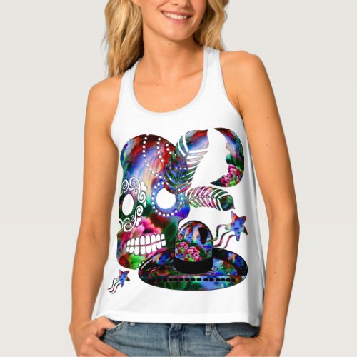 Sugarland Psychedelic Grinnin Skull Mexicano Tank Top