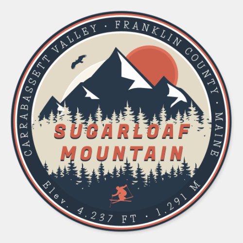 Sugarloaf Maine Mountain Retro Vintage 60s Ski Classic Round Sticker