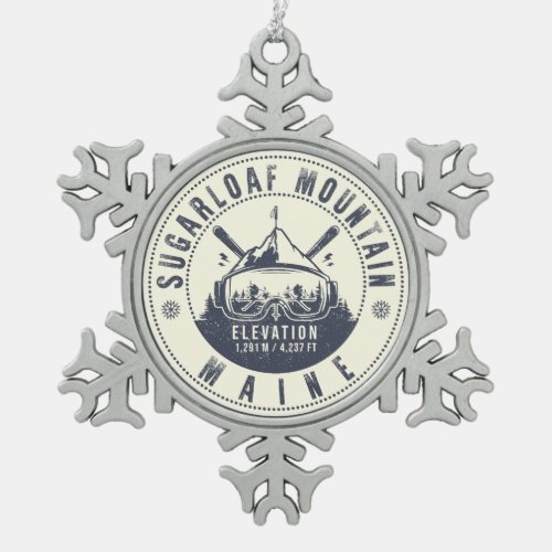 Sugarloaf Maine Mountain Vintage Ski Souvenir  Snowflake Pewter Christmas Ornament
