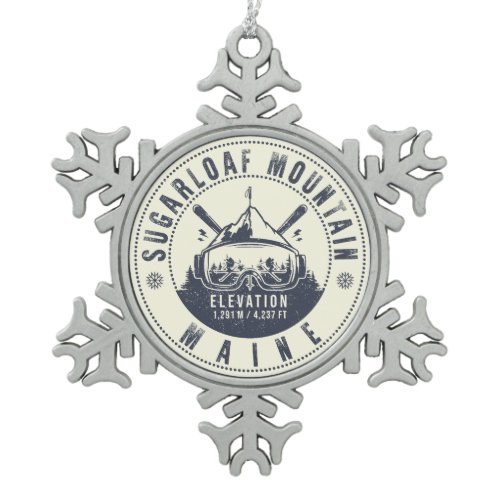 Sugarloaf Maine Mountain Vintage Ski Souvenir  Snowflake Pewter Christmas Ornament