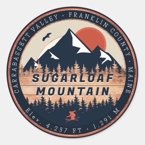 Sugarloaf Maine Mountain wooden Vintage 60s Ski Classic Round Sticker