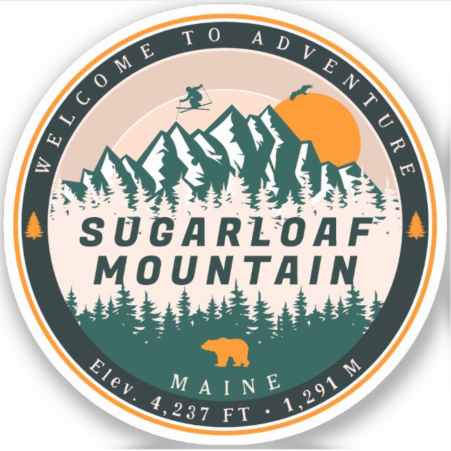 Sugarloaf Mountain Maine Skiing Sunset Souvenir Sticker (Front)