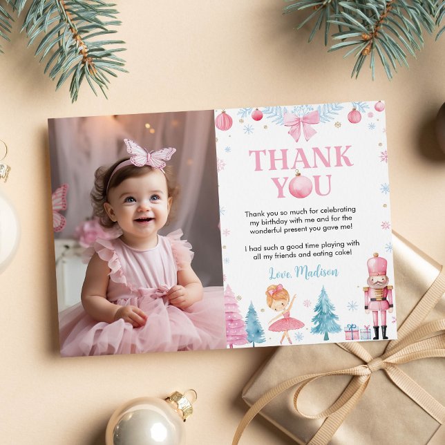 Sugarplum Fairy Christmas Birthday Photo Thank You Card (Creator Uploaded)