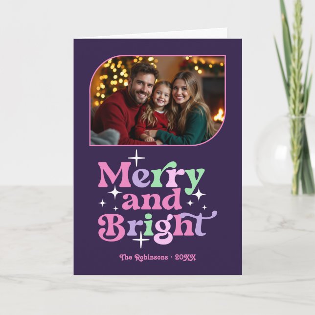 Sugarplum Merry and Bright Retro Christmas Photo Holiday Card (Front)