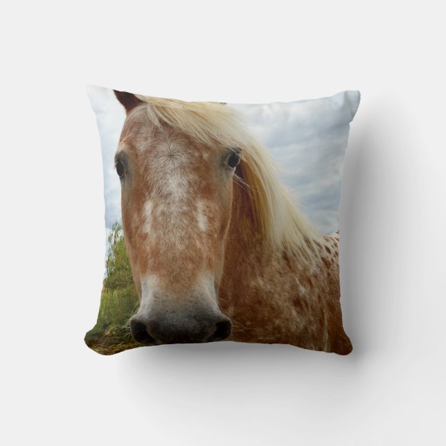"Sugar's Stride: The Appaloosa's Grace" Throw Pillow (Front)