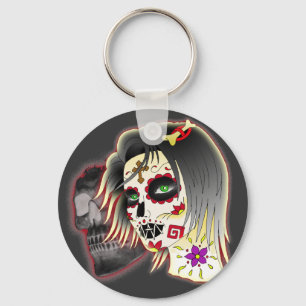 sugarskull lady keychain
