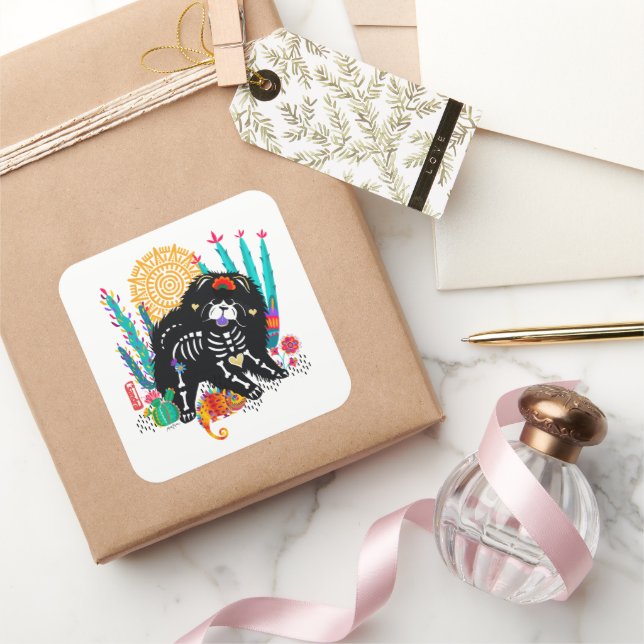 SUGARSKULL NIRVANA chow dog halloween  Square Sticker (Gifting)