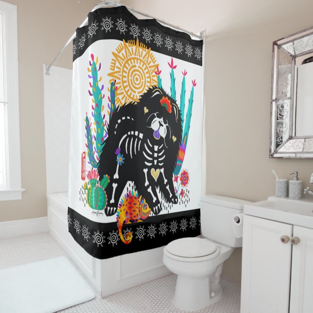 SUGARSKULL NIRVANA  Chow Dog Shower Curtain (In Situ)