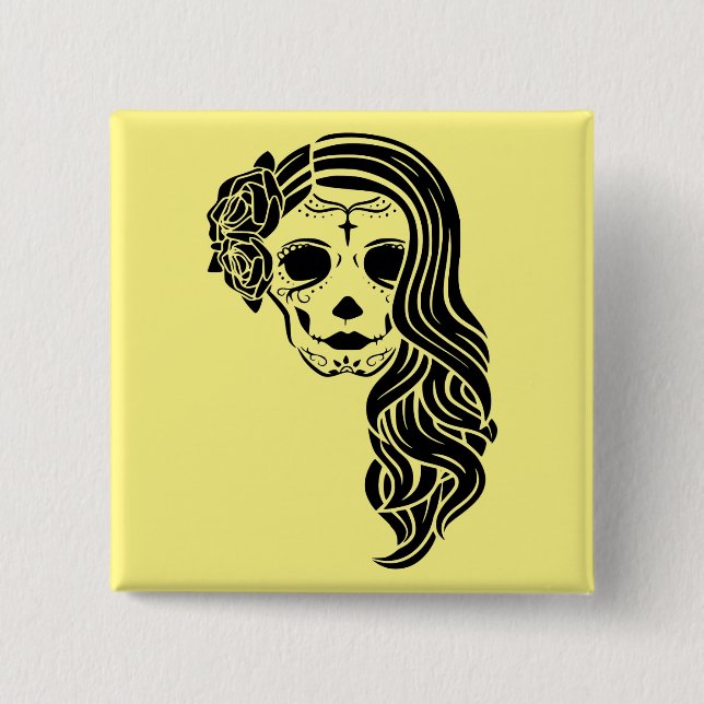 Sugarskull Sugar Skull Day Of The Dead Tattoo 0044 Button (Front)