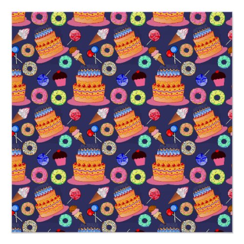 Sugary Delights Cute Pastry Pattern Design Poster