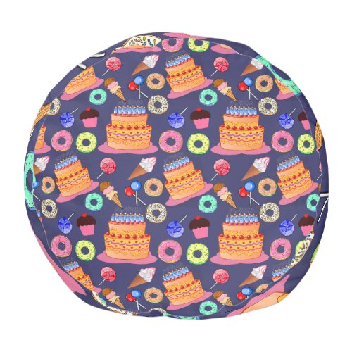 Sugary Delights Cute Pastry Pattern Design Pouf