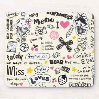 Sugary Sweet Girly Cartoon Sketches. Mouse Pad by KPattersonDesign at Zazzle