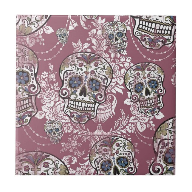 Sugary Sweet Mellow Sugar Skull. Tile (Front)