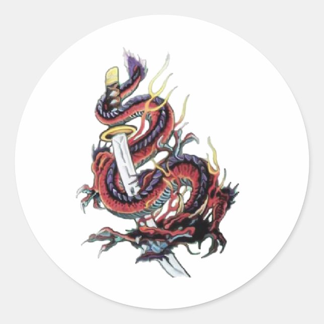 Sui Riu Japanese Dragon Katana Classic Round Sticker (Front)