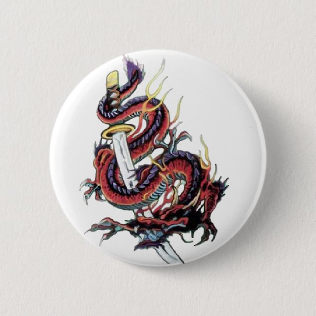 Sui Riu Japanese Dragon Katana Pinback Button (Front)